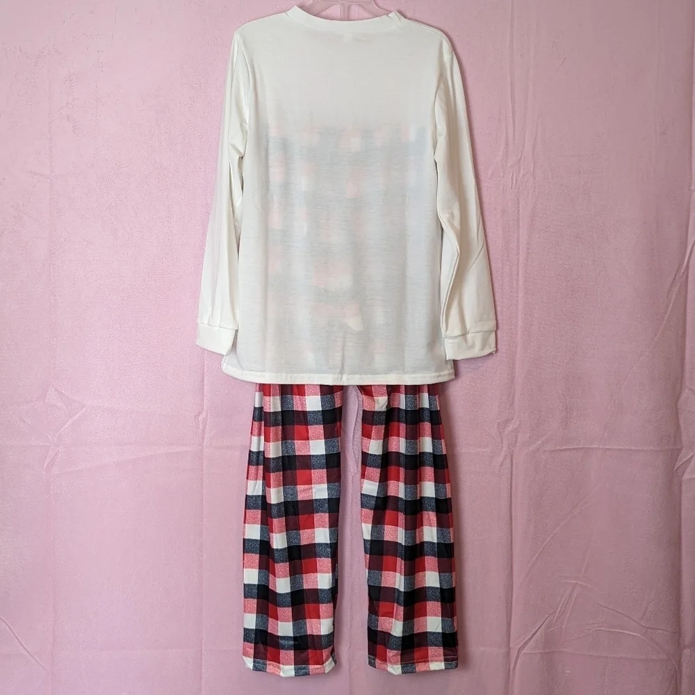 Christmas Plaid Pants and Matching Reindeer Top Pajama Set